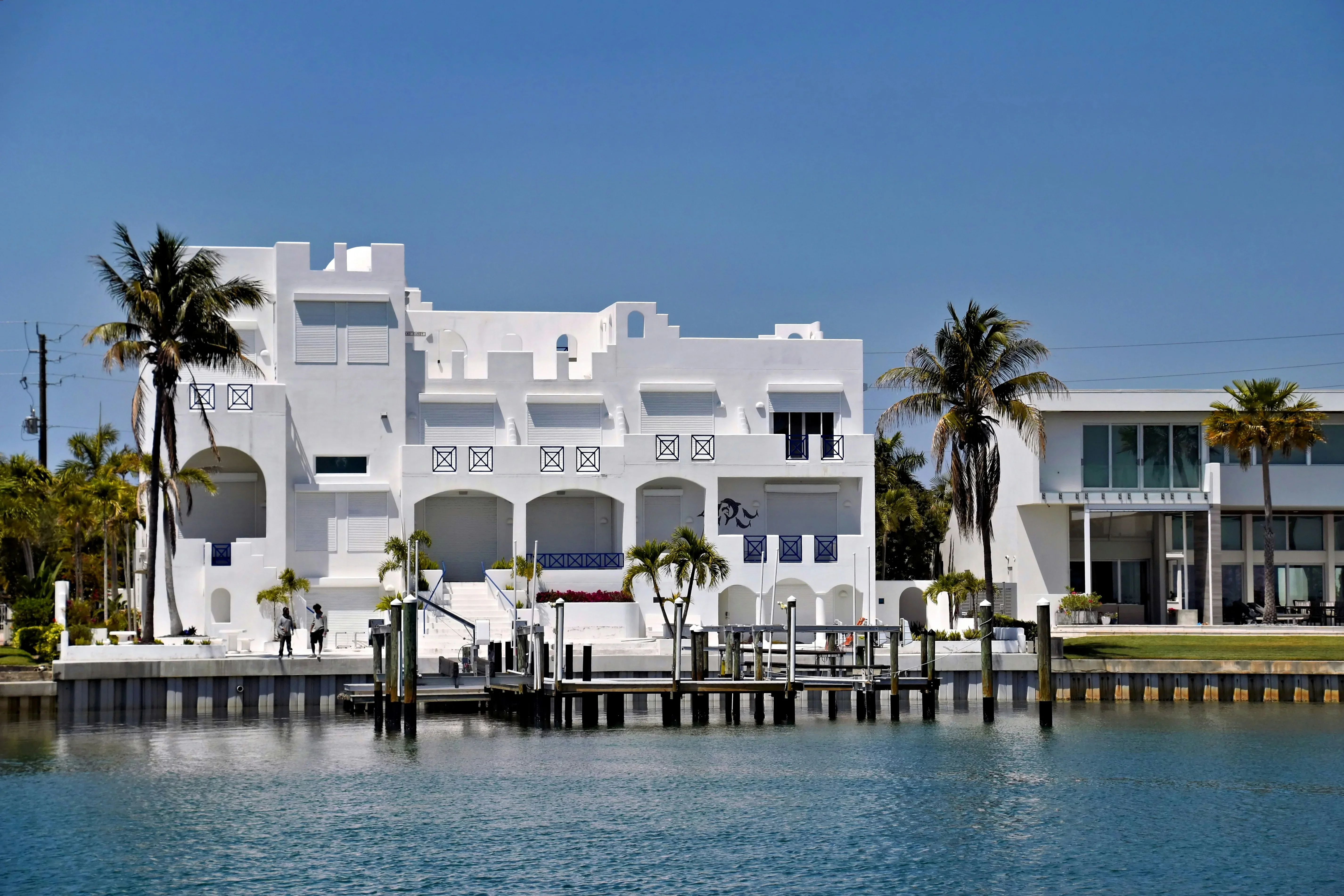 Florida waterfront homes and palm trees
